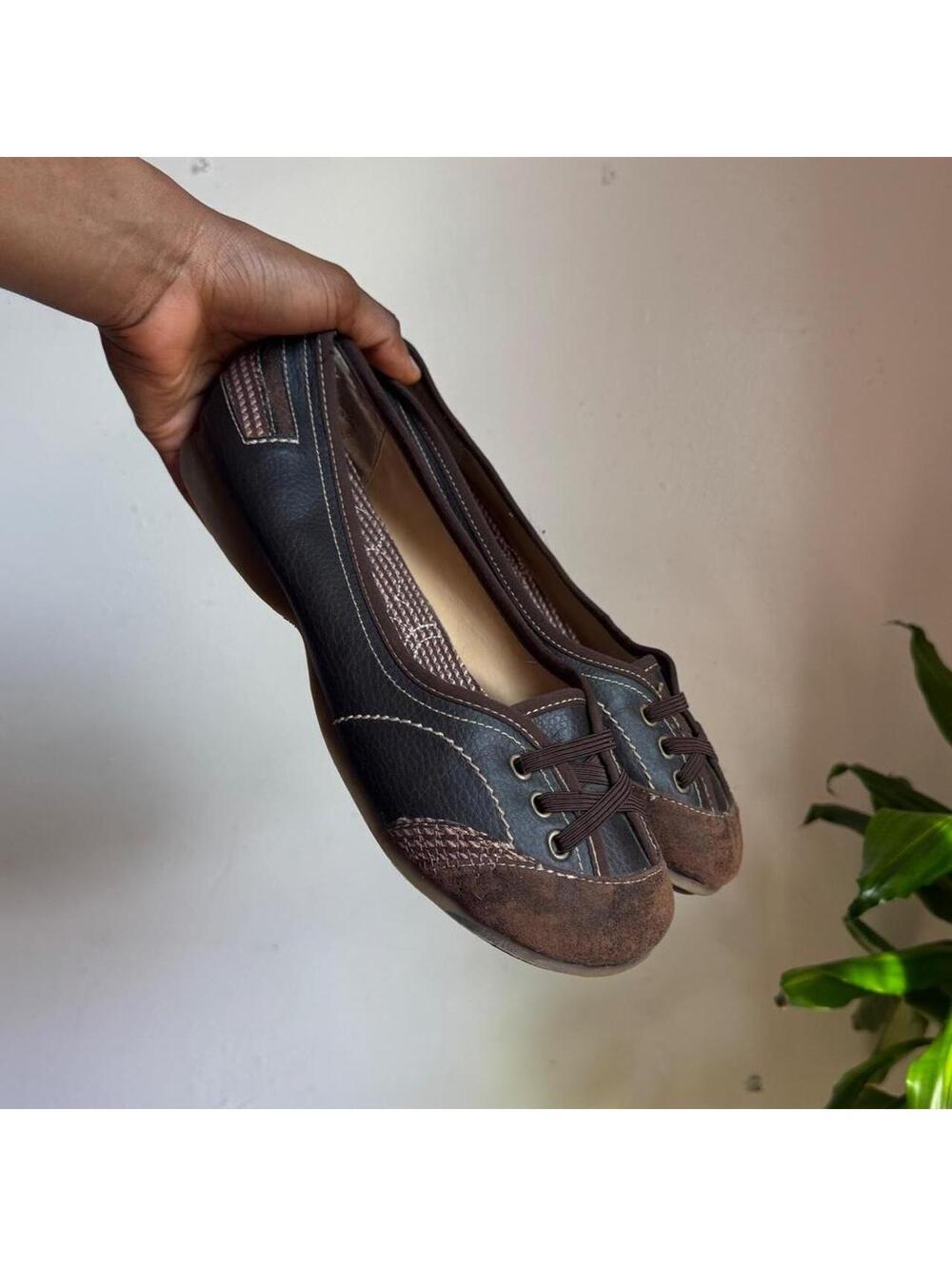 2000s Mudd Brown Lace Up Ballet Flats Driving Loafers US 11